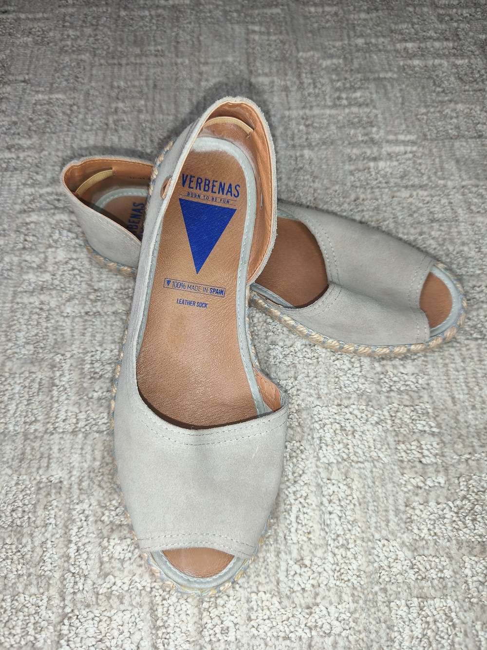 Verbenas Cruz Women's Gray Suede Peep Toe Espadrille Flats Shoes MadeIn Spain 39